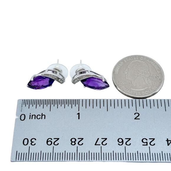 2 Missing Diamonds Sterling Silver Amethyst Diamond Accent Drop Earrings - Picture 6 of 7